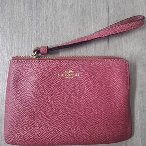 Coach Pink Leather Wristlet with Gold Logo